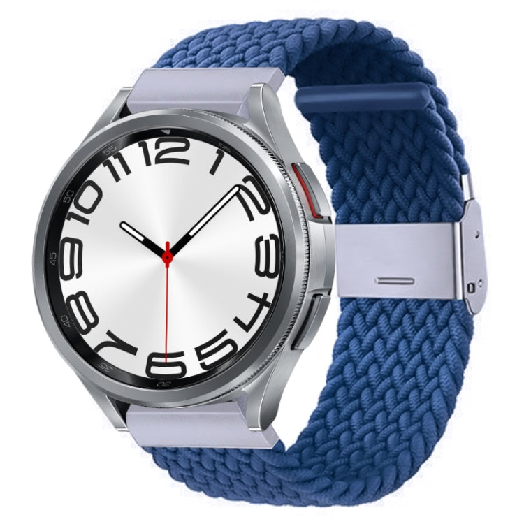 Braided nylon watch band with metal buckle, solid dark blue braided weave