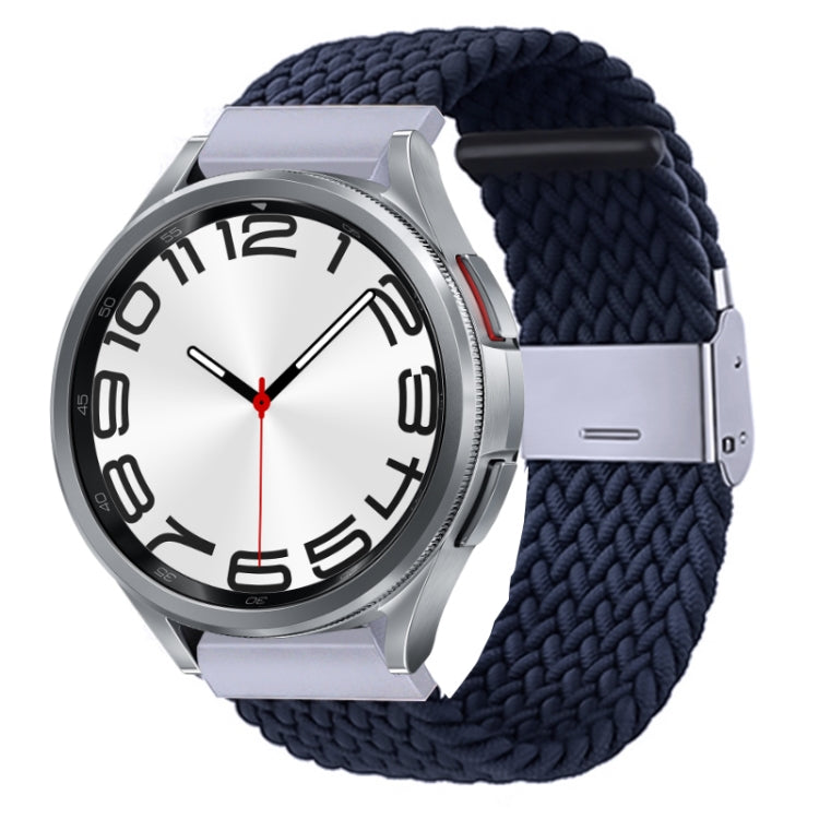 Braided nylon watch band with metal buckle, solid navy braided weave