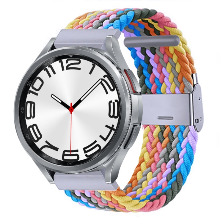 Braided nylon watch band with metal buckle, multicolor bright woven pattern