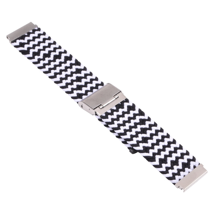 Nylon braided watch band with silver buckle, black and white zigzag chevron