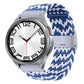 Nylon braided watch band with silver buckle, blue and white braided weave