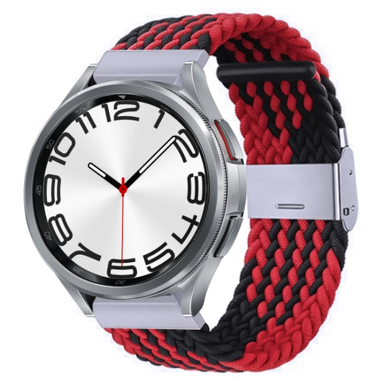 Braided nylon watch band with metal buckle, black and red knit braid