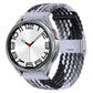 Braided nylon watch band with metal buckle, black and gray braided pattern