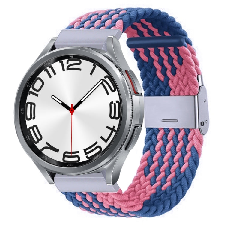 Braided nylon watch band with metal buckle, blue and pink braided weave