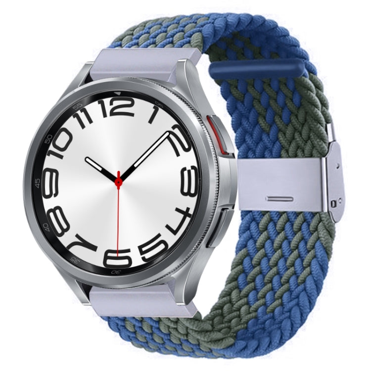 Braided nylon watch band with metal buckle, blue and olive green braid