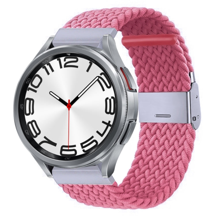 Braided nylon watch band with metal buckle, pink braided knit