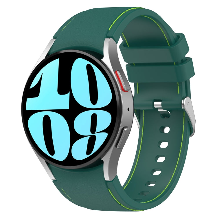 Leather silicone watch band in dark green with lime stitching and metal clasp