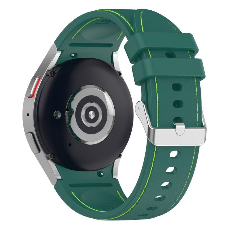 Dark green leather silicone watch band with lime stitching, shown from back