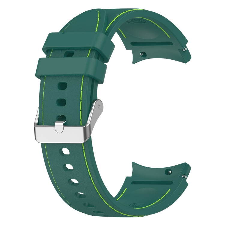 Dark green leather silicone watch band with lime stitching and metal buckle