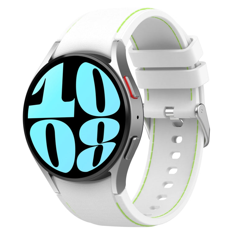 Leather silicone watch band in white with lime stitching and metal clasp
