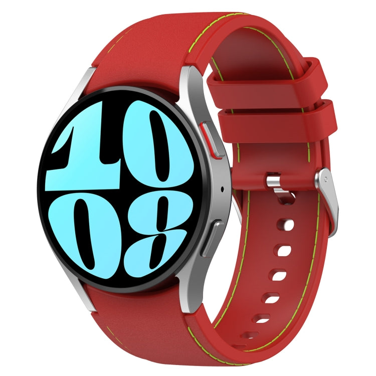 Leather silicone watch band in red with matching red buckle and perforated strap