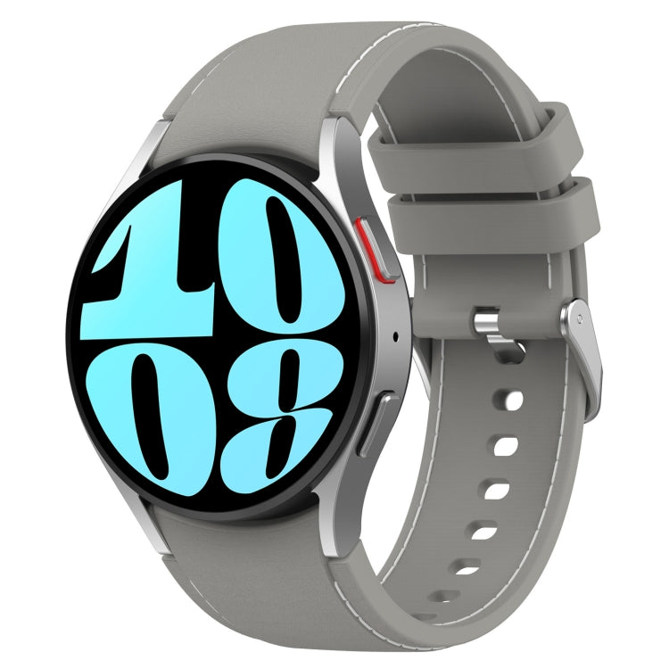 Leather silicone watch band in light gray with light stitching and metal pin buckle