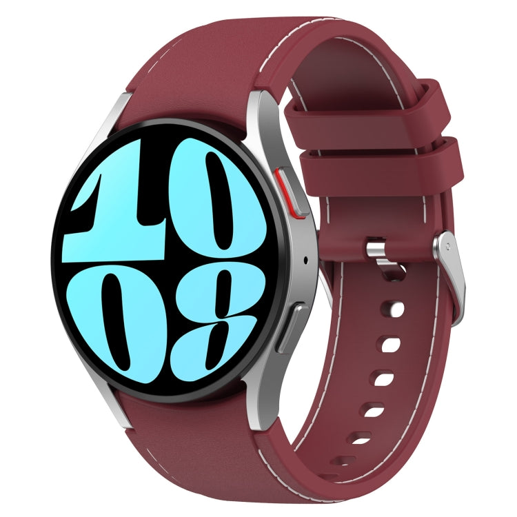 Leather silicone watch band in maroon with matching buckle and perforated holes