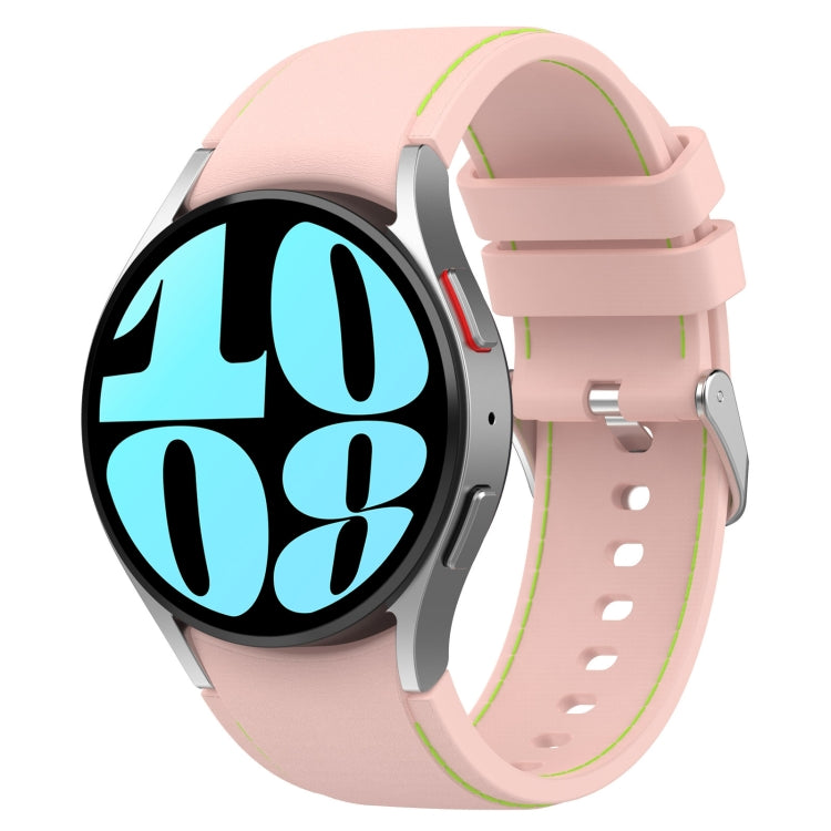Leather silicone watch band in light pink with lime stitching and metal clasp