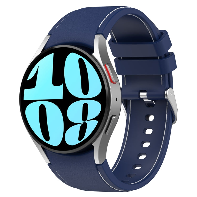 Leather silicone watch band in dark blue with matching buckle and perforated strap