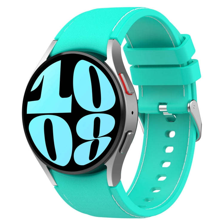 Leather silicone watch band in turquoise with matching buckle and perforated holes