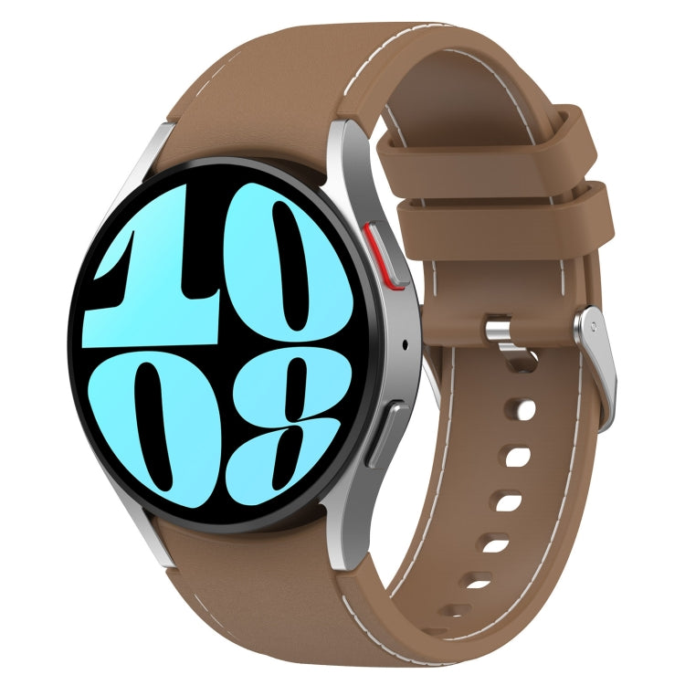 Leather silicone watch band in brown with tan stitching and metal clasp