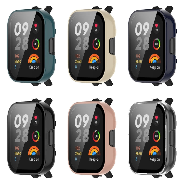Assorted smartwatch protective cases with integrated tempered glass screens in 6 colors.