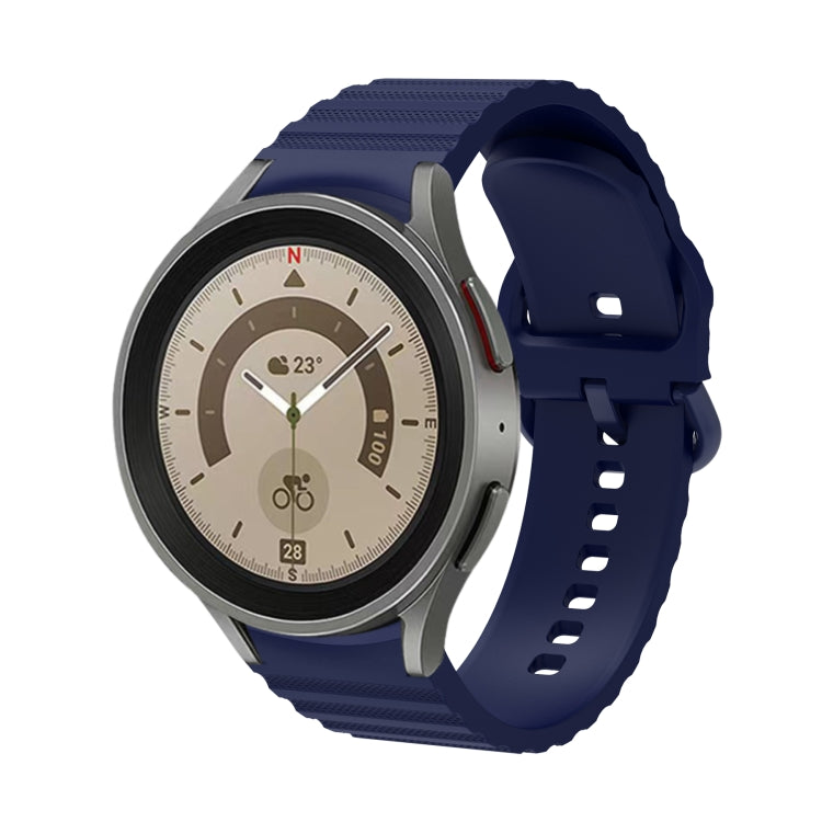 Midnight blue silicone watch band with wave dotted texture and buckle
