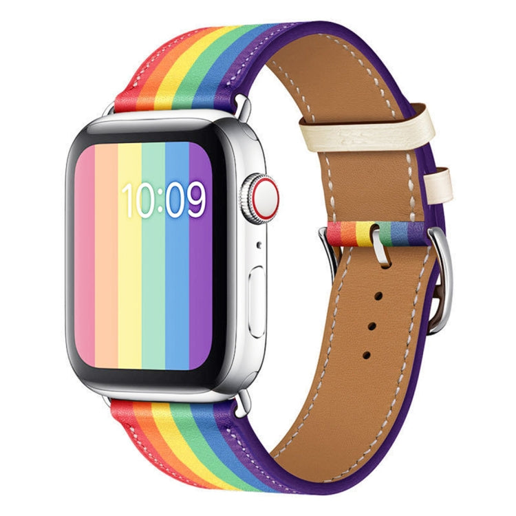 Rainbow Leather Watchband, For Apple Watch Series 7 41mm / 6 & SE & 5 & 4 40mm / 3 & 2 & 1 38mm, For Apple Watch Series 7 45mm / 6 & SE & 5 & 4 44mm / 3 & 2 & 1 42mm