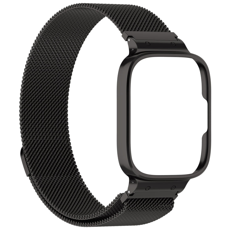 Black Milan metal watch band with protective watch frame for a smartwatch