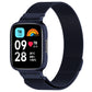 Midnight blue Milan metal watch band with protective frame, smartwatch shown