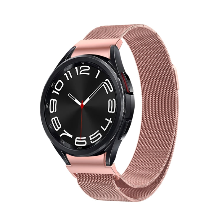 Milanese metal watch band with pink strap and black watch face for Galaxy Watch 6