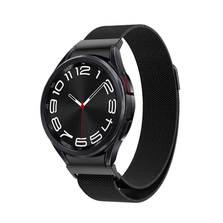 Milanese metal watch band with black mesh strap and black watch face for Galaxy Watch 6
