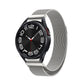 Milanese metal watch band with silver mesh strap and black watch face for Galaxy Watch 6
