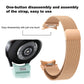 Rose gold Milanese metal watch band with metal clasp and quick-release spring setup