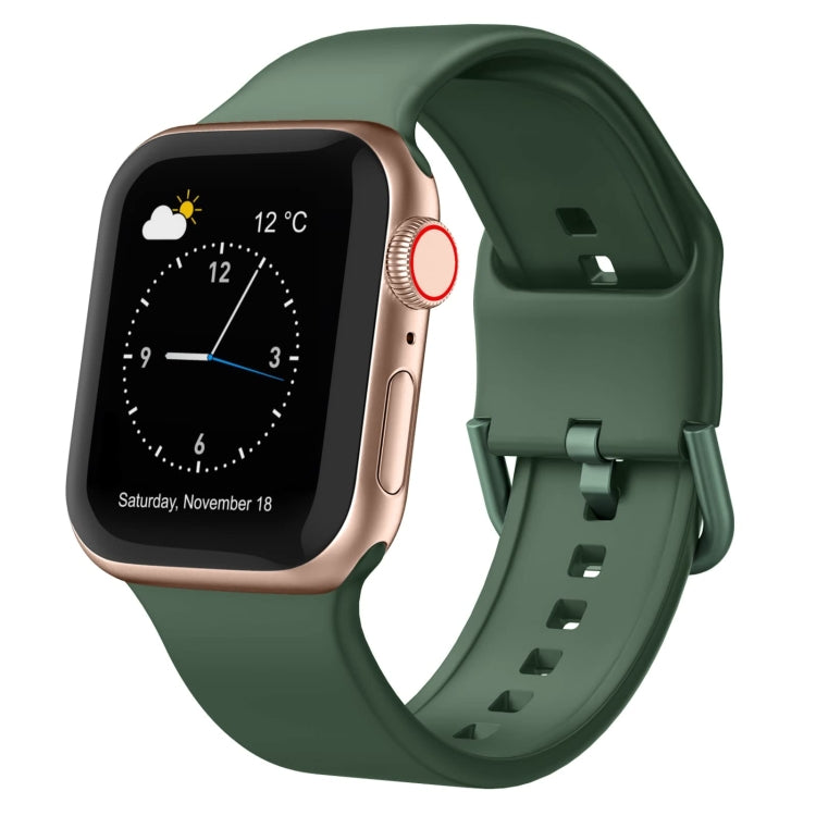 Silicone watch band with pin buckle in dark green, secure clasp and perforations