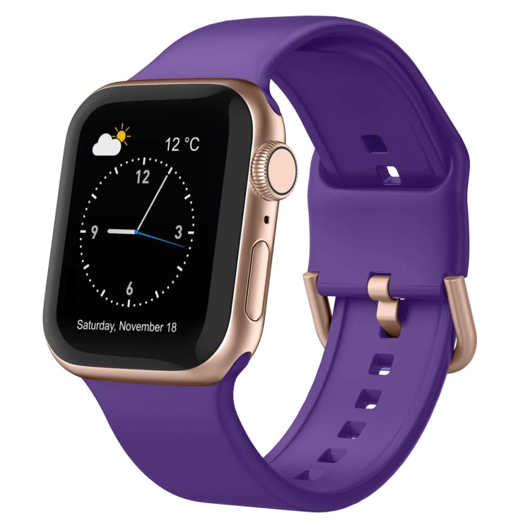Pin-buckle silicone watch band in deep purple for Apple Watch, with metal pin buckle