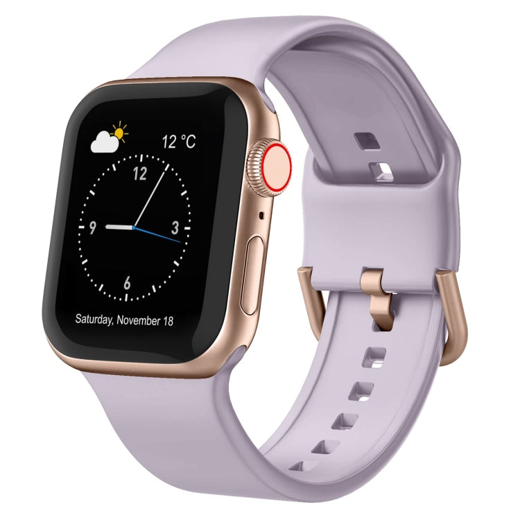 Lavender silicone watch band with pin buckle and perforated holes for Apple Watch