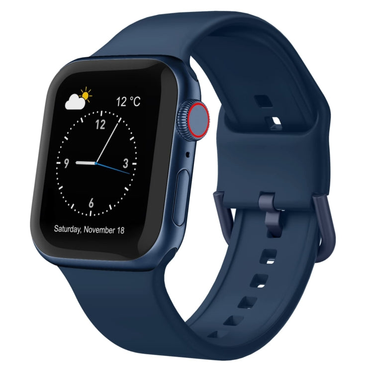 Navy blue silicone watch band with pin buckle and perforated holes for Apple Watch