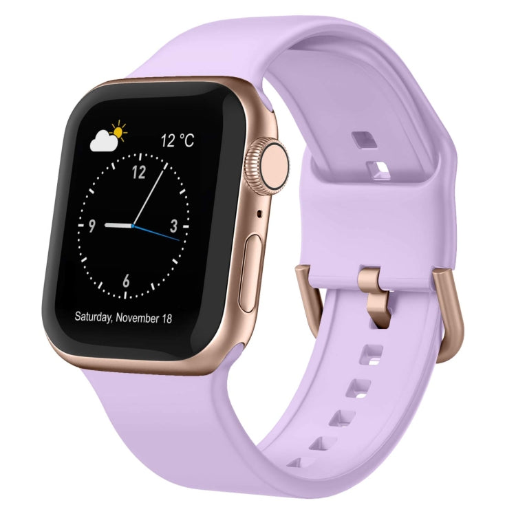 Pin-buckle silicone watch band in lavender purple for Apple Watch, with metal pin buckle