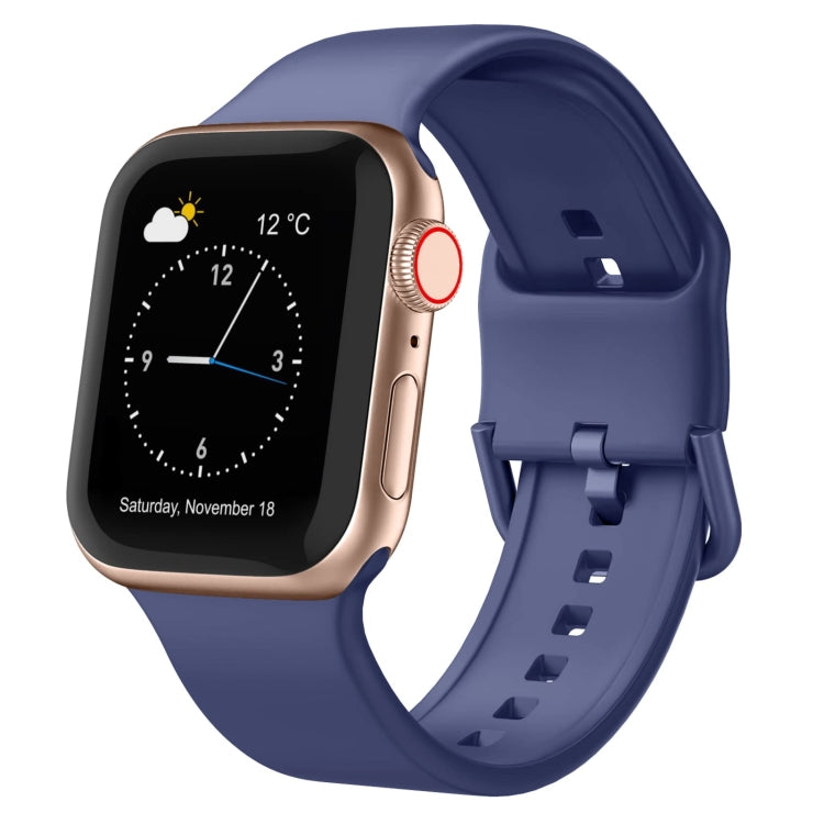 Blue silicone pin-buckle watch band with rose-gold clasp for Apple Watch
