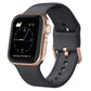 Black silicone Apple Watch pin buckle band with perforated strap and secure clasp.