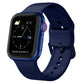 Navy blue silicone Apple Watch pin buckle band with perforated strap and secure clasp.