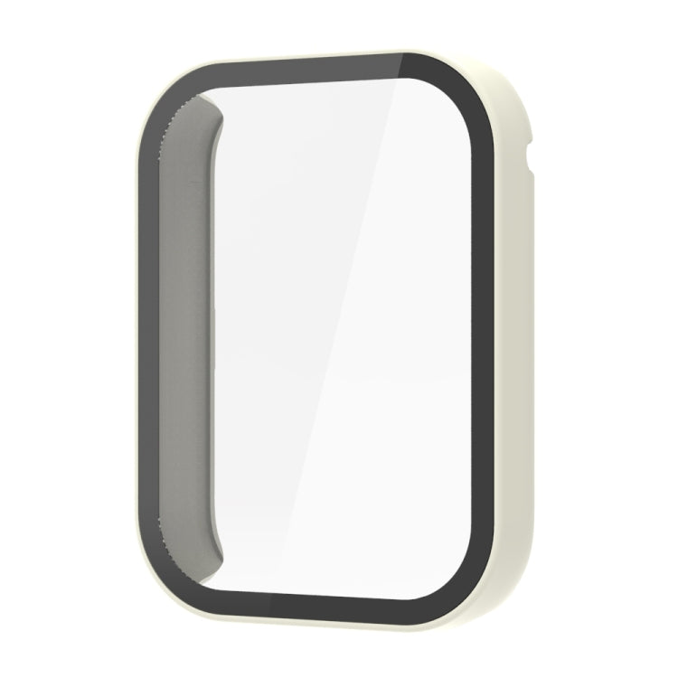 Ivory white PC protective case with integrated tempered film for a fitness tracker display