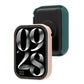 Pink fitness tracker protective case with integrated tempered film on teal band