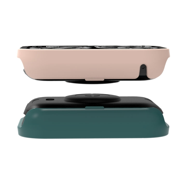 Side view of integrated tempered film fitness tracker cases in pink and dark green