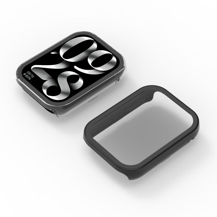 Black PC watch protective case with integrated tempered film, clear front screen cover