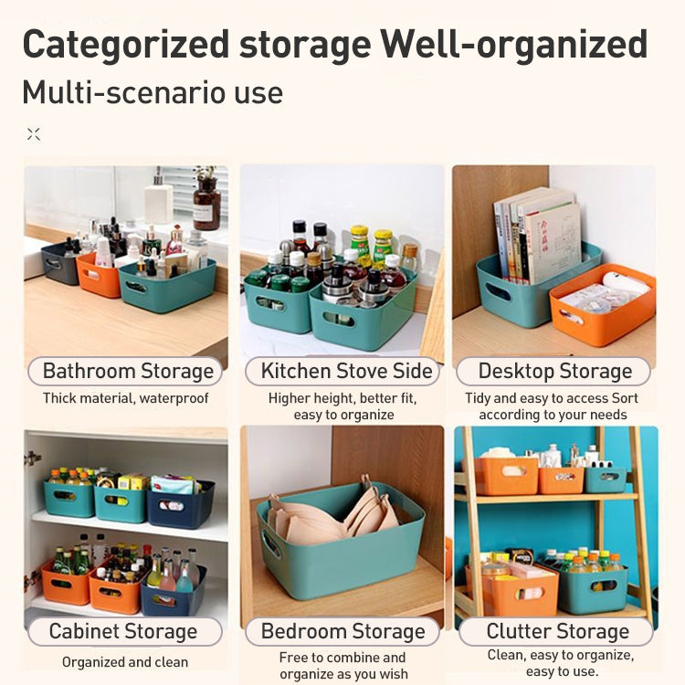 Assorted colored storage baskets with handles shown for multi-room organization