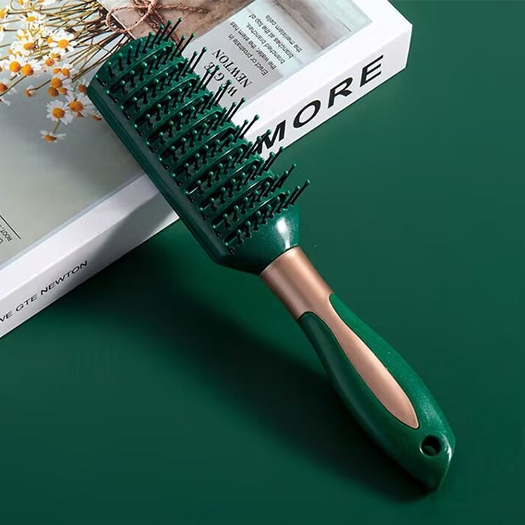 Teal cushion hairbrush with black pins and massage base for curly hair styling