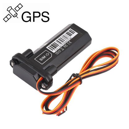 Mini GPS vehicle tracker with black housing and multicolor wiring harness