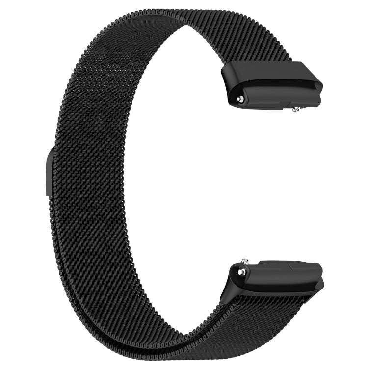 Black metal mesh watch band with clasp, curved strap links