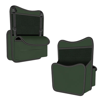 Olive green leather-style car center console storage bag with mesh pocket and tissue flap