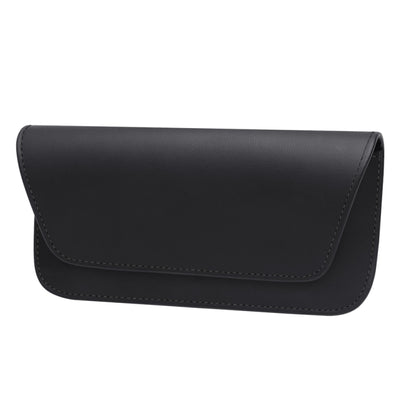Car glasses storage bag in black leather with stitched flip-top cover