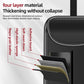 Black car seat back storage bag with stitched curved top flap and rigid divider