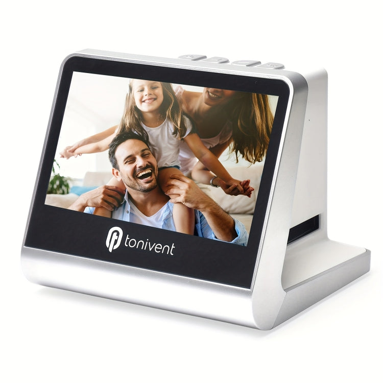 White film scanner screen displaying a family portrait photo